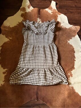 wonder nation Brown and White Gingham Ruffle Dress